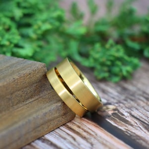 Matte Gold Wedding Rings, Thin Flat Ring, Yellow Gold Tungsten Ring, Simple 4mm-6mm Man Woman Wedding Band, Minimalist Custom Engraved Ring bild 6