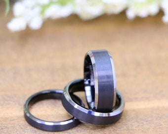 His and Hers Tungsten Wedding Band, 4mm-6mm-8mm Black Tungsten Ring, Men's Engagement Ring, Couple Promise Ring, Black Tungsten Wedding Ring
