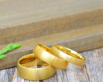 Brushed Gold Tungsten Ring, 4mm 6mm 8mm Gold Wedding Band for Men Women, Minimalist Custom Engraved Ring, Couple Matching Ring, Gift for Him