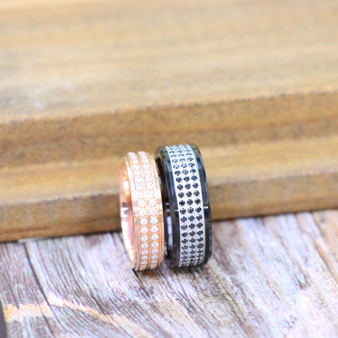 Eternity Titanium Wedding Rings, Men's Wedding Ring, Diamond Wedding ...