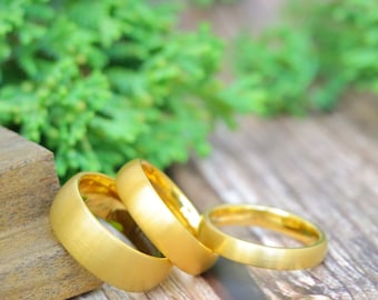 Brushed Gold Tungsten Ring, 4mm 6mm 8mm Gold Wedding Band for Men Women, Minimalist Custom Engraved Ring, Couple Wedding Ring, Gift for Him