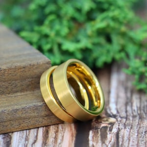 Matte Gold Wedding Rings, Thin Flat Ring, Yellow Gold Tungsten Ring, Simple 4mm-6mm Man Woman Wedding Band, Minimalist Custom Engraved Ring bild 4