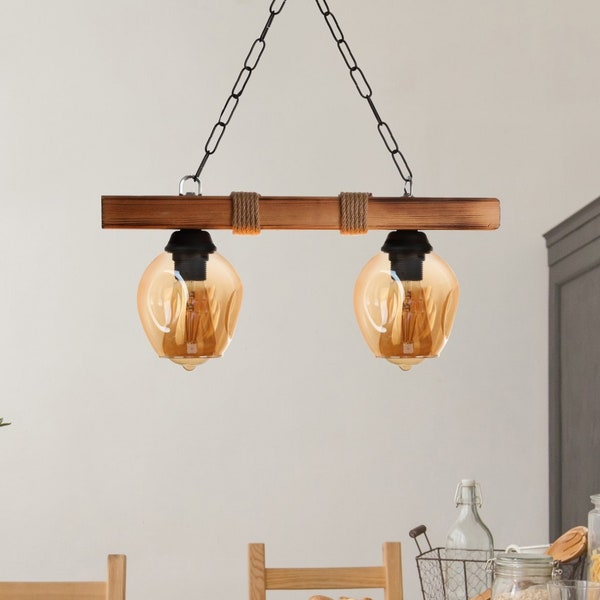 Lampe à suspension en bois, lustre de ferme en bois, lustre en bois flotté, lumière faite main, suspension lumineuse, corde de lumière en bois, lustre en bois