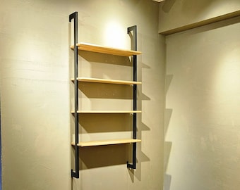 Industrial Open Shelving Solid Wood Bookcase, Wall Mounted Unit Bookshelves, Shelf with Industrial Metal Brackets, Wooden Wall Shelf