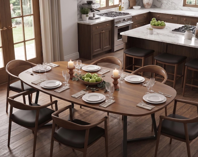 Featured listing image: Elips Walnut Dining Table: Rustic Modern Solid Wood Kitchen Table