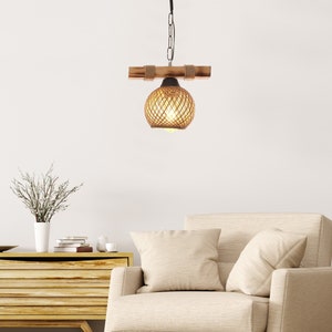 Handmade Hemp Rope Ceiling Lamp: Rustic Wood Light