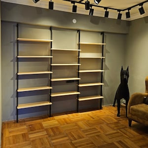 Made to Order Solid Open Shelving Bookcase Wall Mounted, Wood Shelves Metal Book Storage, Wooden Library, Wooden Bookshelf, Massive Bookcase