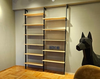 Custom Size Solid Wood Bookshelves Wall Mounted Unit, Metal Bookcase Wall Decor, Open Shelving Book Storage