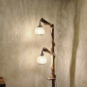 Tree Floor Lamp, Farmhouse Lamp, Natural Wood Floor lamp, Handmade Wooden Lamp, Rustic Floor Lampshade, Alaska House Design, Wood Floor Lamp