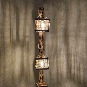 Handmade Tree Floor Lamp , Unique Floor Lamp from Wooden, Driftwood Floor Lamp, Handmade Wooden Lamp, Rustic Floor Lampshade, Alaska Style zdjęcie 4
