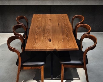 Live Edge Walnut Dining Table: Handmade Rustic Modern Solid Wood
