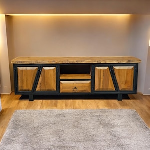Walnut Wood TV Stand: Modern Farmhouse Media Console