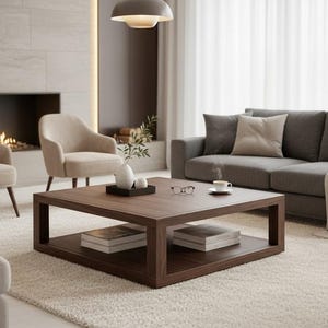 Tavolino da caffè in legno di noce fatto a mano, modello Oslo rustico moderno