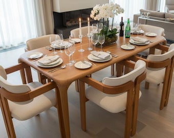 Mesa de comedor de roble macizo hecha a mano: cocina rústica moderna