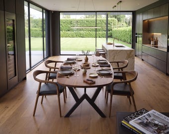 Oval Walnut Dining Table: Elips Rustic Wood Dinner Table
