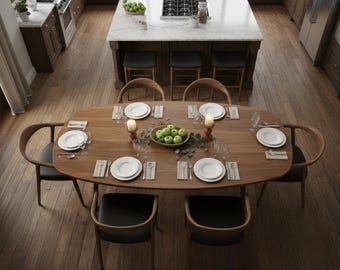 Oval Walnut Dining Table: Rustic Wood Dinner Table, Elips Walnut Dining Table