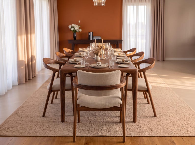 Handmade Walnut Dining Table: Rustic Modern Solid Wood Kitchen Table image 3