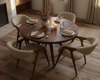 Mesa de comedor redonda de nogal macizo hecha a mano - Medidas personalizadas, mesa de comedor redonda, mesa de comedor