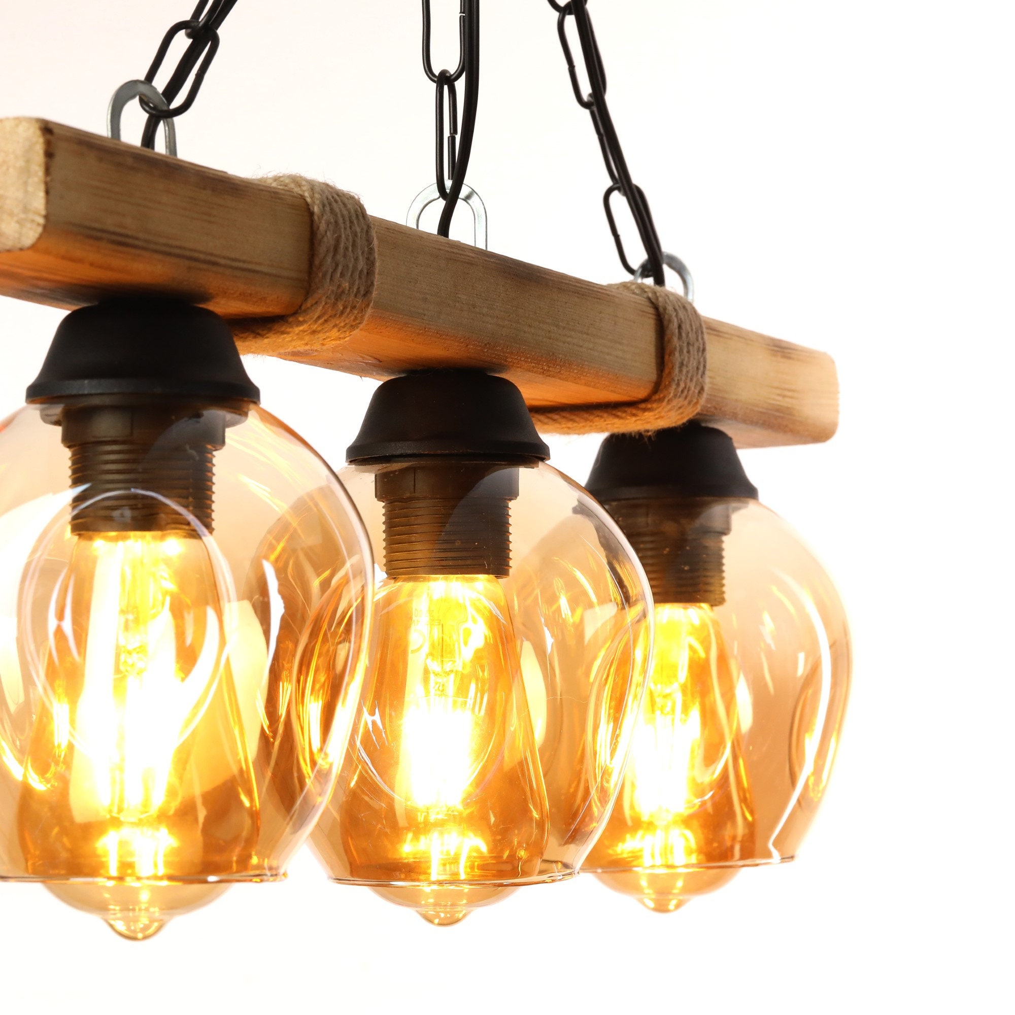 Rustic Ceiling Light, Wooden Farmhouse Chandelier, Wooden Hanging Lamp ...