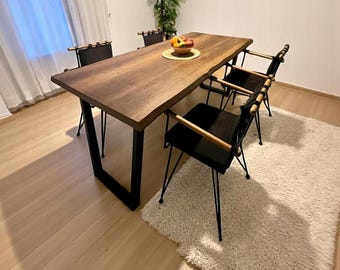 ライブエッジブラックウォールナットダイニングテーブル：無垢材