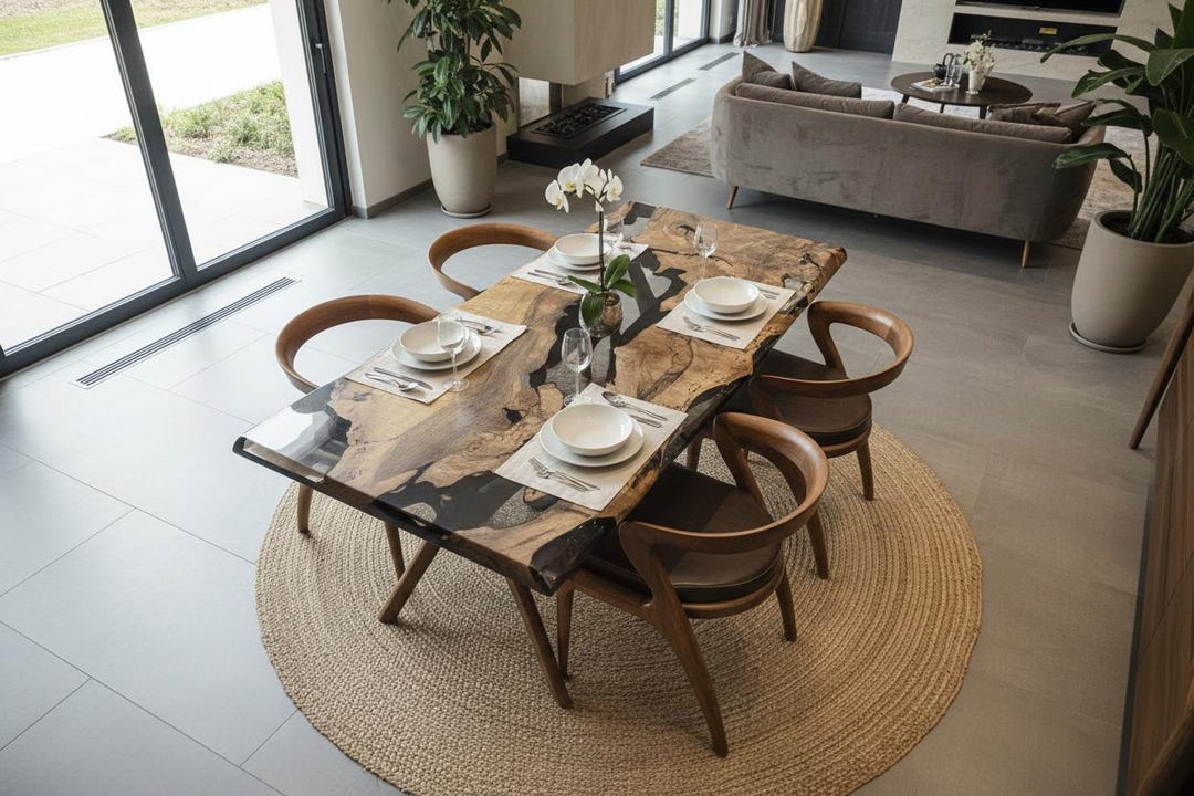 Handmade Epoxy Walnut Dining Table: Rustic Modern Solid Wood Kitchen ...