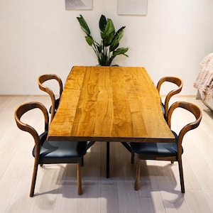 Handmade Slab Wood Dinner Table – Rustic Live Edge Dining Table, Solid Hardwood, Custom Size & Finish, Farmhouse Kitchen Furniture
