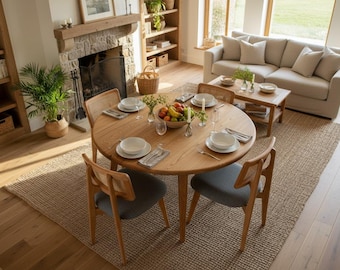 Mesa de comedor redonda de nogal macizo hecha a mano - Medidas personalizadas