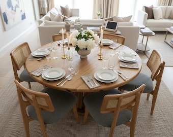 Mesa de comedor redonda de nogal macizo hecha a mano - Medidas personalizadas Mesa de comedor redonda Mesa de comedor de madera de roble