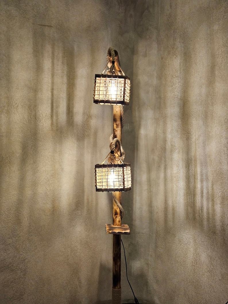 Handmade Tree Floor Lamp , Unique Floor Lamp from Wooden, Driftwood Floor Lamp, Handmade Wooden Lamp, Rustic Floor Lampshade, Alaska Style zdjęcie 3