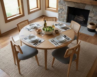 Mesa de comedor redonda de nogal macizo hecha a mano - Medidas personalizadas