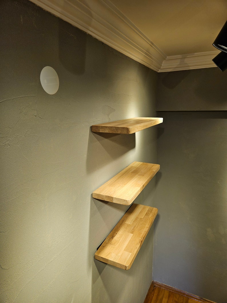 Solid Shelf Bracket, Modern Floating Shelf with Metal Brackets, Custom Size Shelf, Rustic Shelf Bracket, Industrial Bracket Massive Shelf image 8