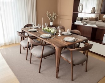 Custom Size Solid Wood Walnut Dining Table: Rustic Modern Handcrafted Kitchen Furniture