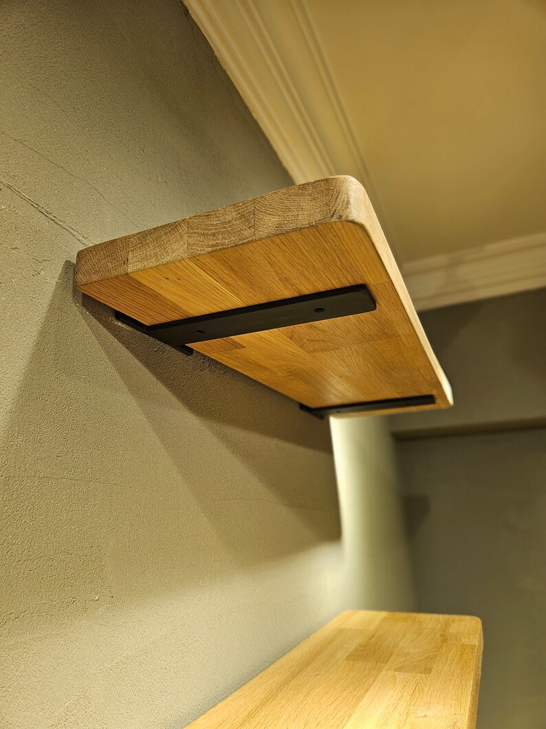 Solid Shelf Bracket, Modern Floating Shelf with Metal Brackets, Custom Size Shelf, Rustic Shelf Bracket, Industrial Bracket Massive Shelf image 3