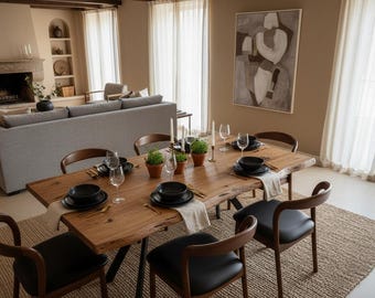 Handcrafted Live Edge Walnut Dining Table: Rustic Modern Solid Wood