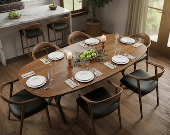 Handmade Walnut Dining Table: Rustic Solid Wood Kitchen Table