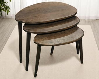 Handcrafted Walnut & Oak Nesting Coffee Tables - Set of 3