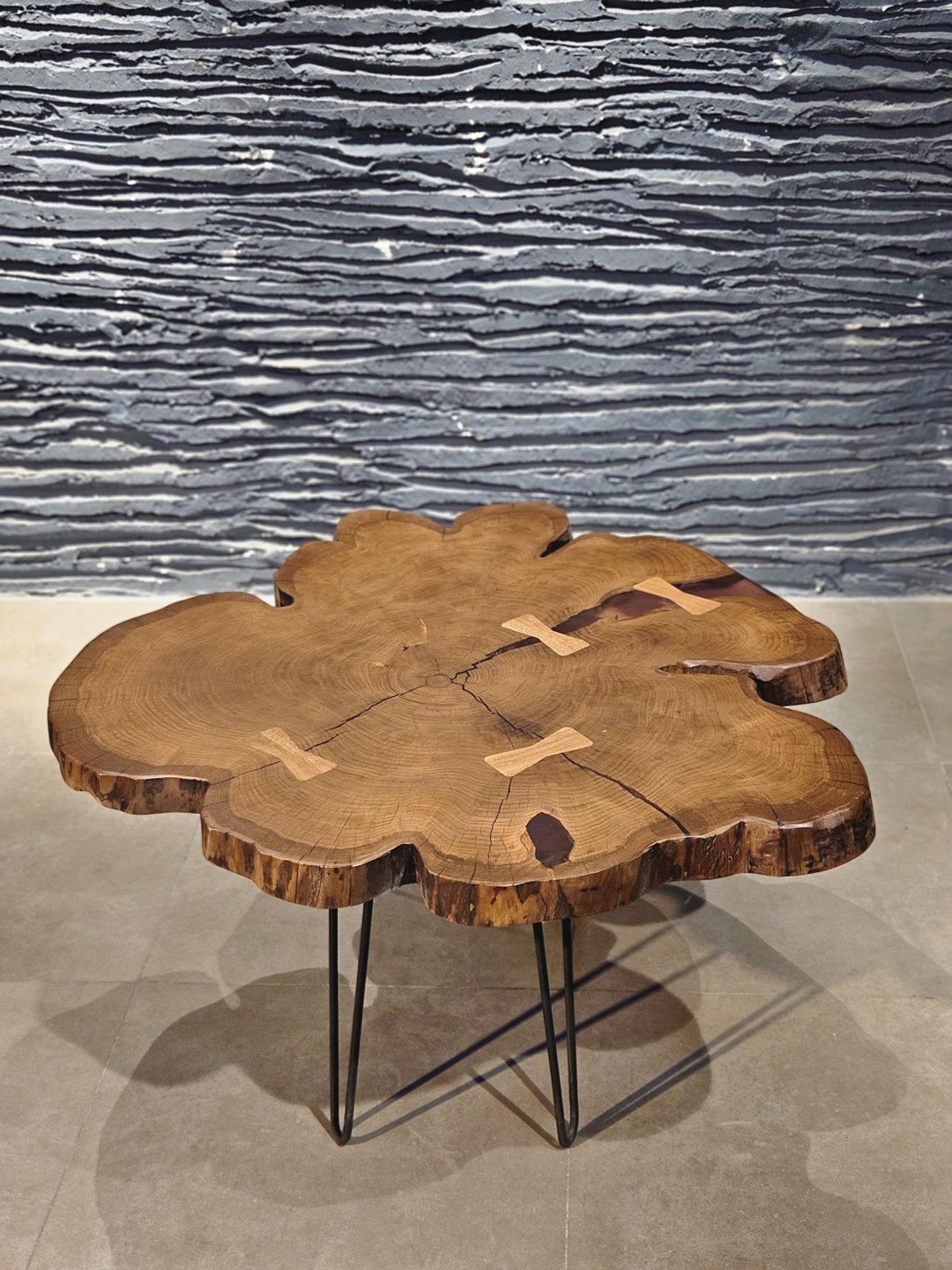 Walnut Wood Round Coffee Table, Unique Coffee Table, Live Edge Coffee ...
