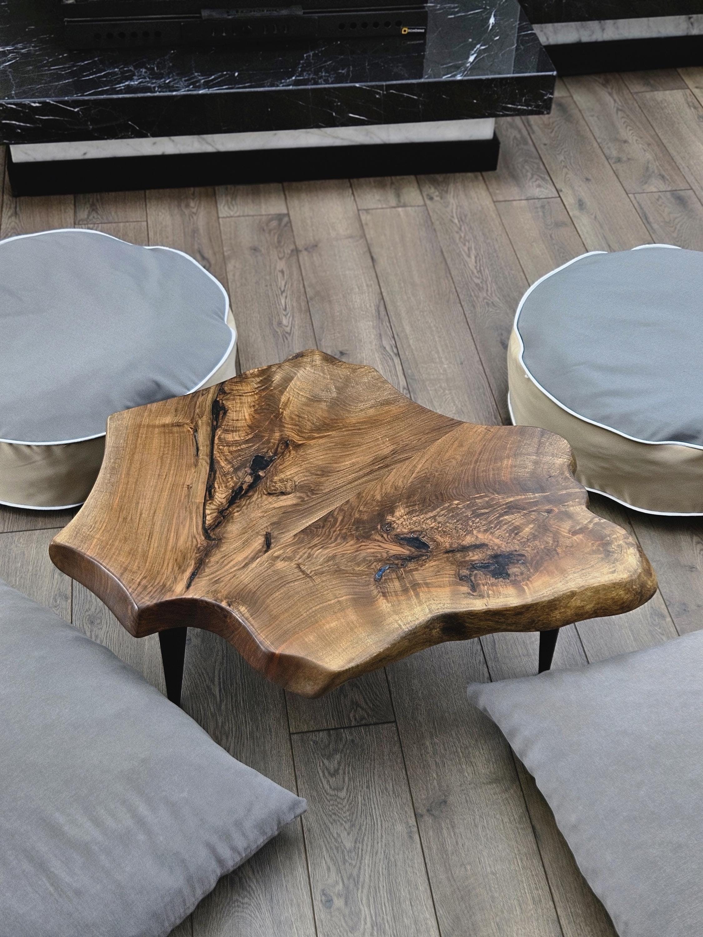 Handcrafted Live Edge Walnut Coffee Table: Rustic Wood Stump Table