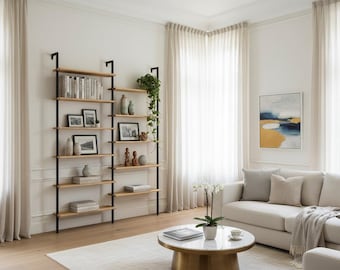 Custom Size Solid Wood Bookshelf: Industrial Wall Mounted Shelving Unit