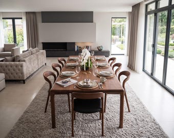 Custom Size Solid Wood Walnut Dining Table: Rustic Modern Handcrafted Kitchen Furniture