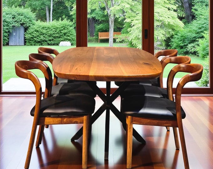 Featured listing image: Oval Walnut Dining Table, Rustic Live Edge Wood Kitchen Table