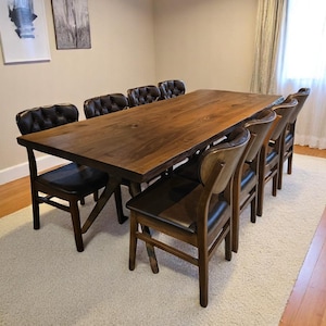 Walnut Wood Live Edge Dining Table – Custom Solid Rustic Kitchen & Dinner Table, Handmade Wood Furniture, Walnut Dining Table, Dinner Table