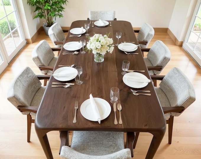 Featured listing image: Handmade Walnut Dining Table: Modern Rustic Solid Wood Kitchen Furniture, Custom Size