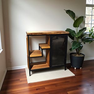 Wooden Wine Cabinet, Industrial Wine Console, Walnut Wood Wine Bar, Drinks Cabinet, Modern Wine Liquor Storage, Vintage Walnut Drink Cabinet