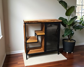 Walnut Wood Wine Cabinet: Industrial Modern Wine Bar