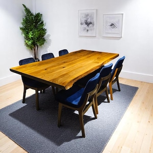Walnut Wood Live Edge Dining Table – Handmade Solid Rustic Kitchen & Dinner Table, Custom Wood Furniture, Walnut Dinner Table