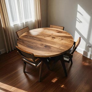 Custom Round Walnut Dining Table – Solid Wood Handcrafted Rustic Kitchen & Dining Room Furniture, Durable Dinner Table, Round Dinner Table