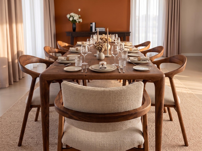 Handmade Walnut Dining Table: Rustic Modern Solid Wood Kitchen Table image 2