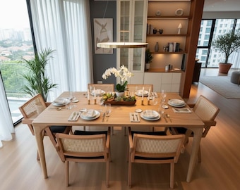 Mesa de comedor de madera de roble hecha a mano: moderna y rústica madera maciza