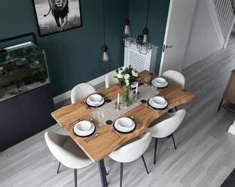 Handcrafted Live Edge Oak Dining Table | Rustic Modern